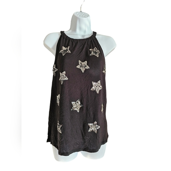 NWOT International Concepts I-N-C size medium black and silver tank stars sequin - Picture 1 of 2